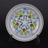 6.6" China Blue and White Doucai Contrasting Colors Porcelain Peony Flower Plate Peony