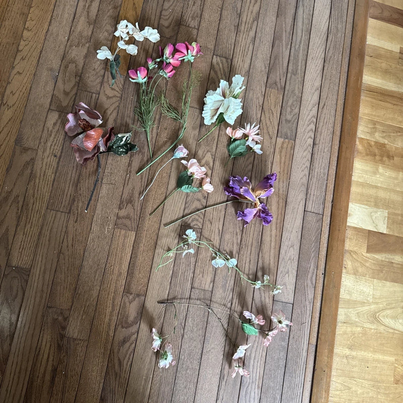 10 Vintage 1970s Artificial Flowers Dogwood Iris Peony Anemones Dahlia Magnolia Peony