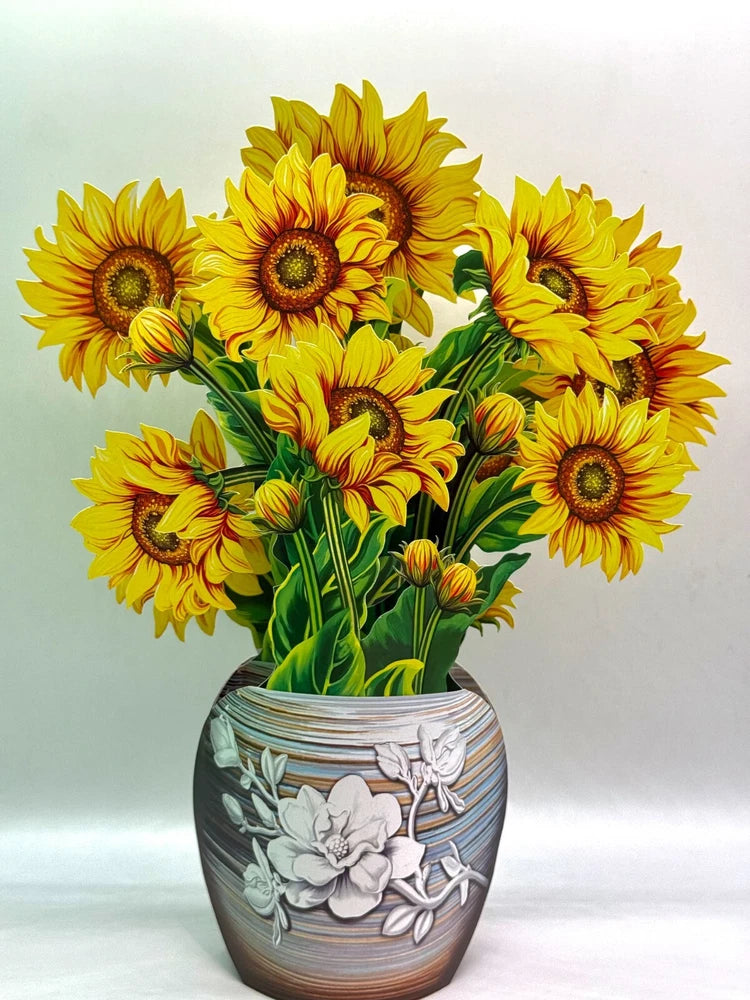 ORIGAMI POP CARDS Golden Sunflower Pop Up Flower Bouquet Happy Father's Day 3D Sunflower