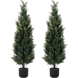 2PCS 2.3/3/4FT Artificial Cedar Topiary Trees, Fake UV Resistant Potted Plants Green Plant