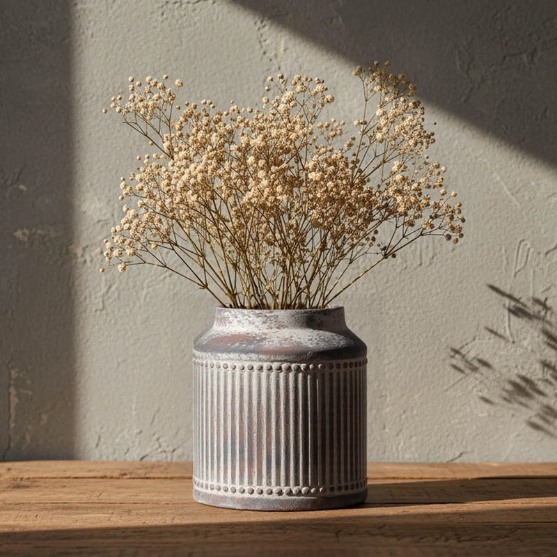 Ribbed Ceramic Vase, 7.32 Inch Gray Farmhouse Vase for Pampas Grass, Rustic V... Pampas Grass