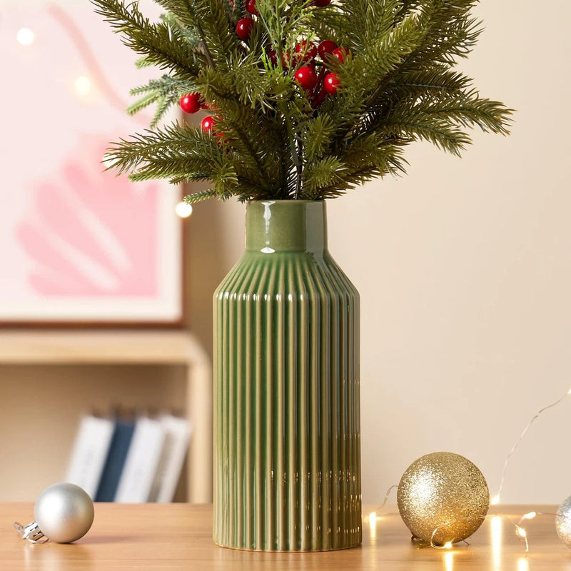 Green Ceramic Flower Vase, Minimalist Home Decoration, 8 Inch Small Pampas Gr... Pampas Grass