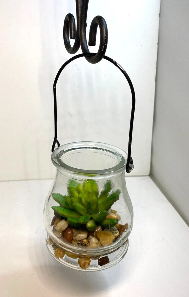 Candlelight Artificial Succulent Plant in Glass Lantern DŽcor Green Plant