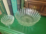 2 Clear Daisy Sunflower Textured Bowls Art Glass Large Small Free ship Vintage Sunflower