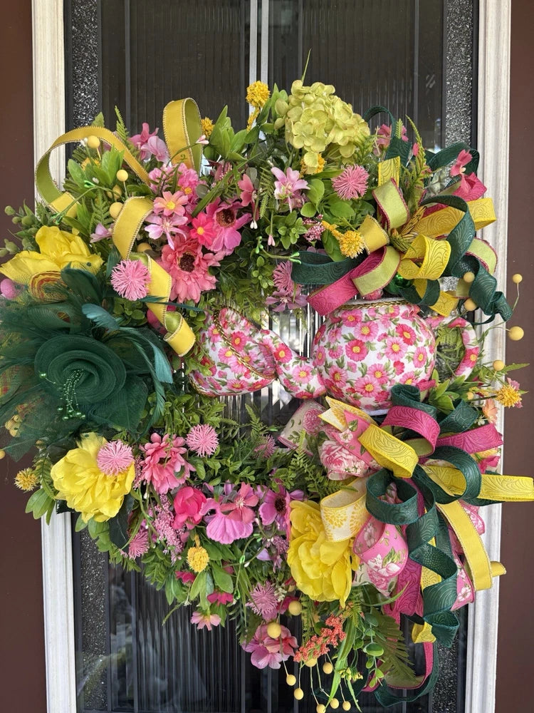 Front Door Wreath, Tea Time Wreath,Spring Wreath,Pink and Green,Flowers Hydrangea