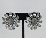 Vintage Trifari silver tone flower/sunflower clip on earrings Sunflower