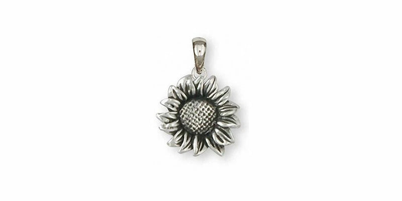Sterling silver sunflower flower pendant with textured petals and detailed center