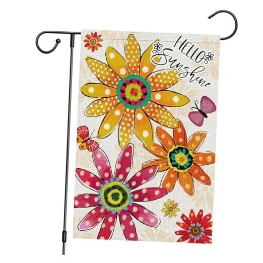 Hello Sunshine Summer Garden Flag 12x18 Double Sided Burlap Spring Sunflower Sunflower