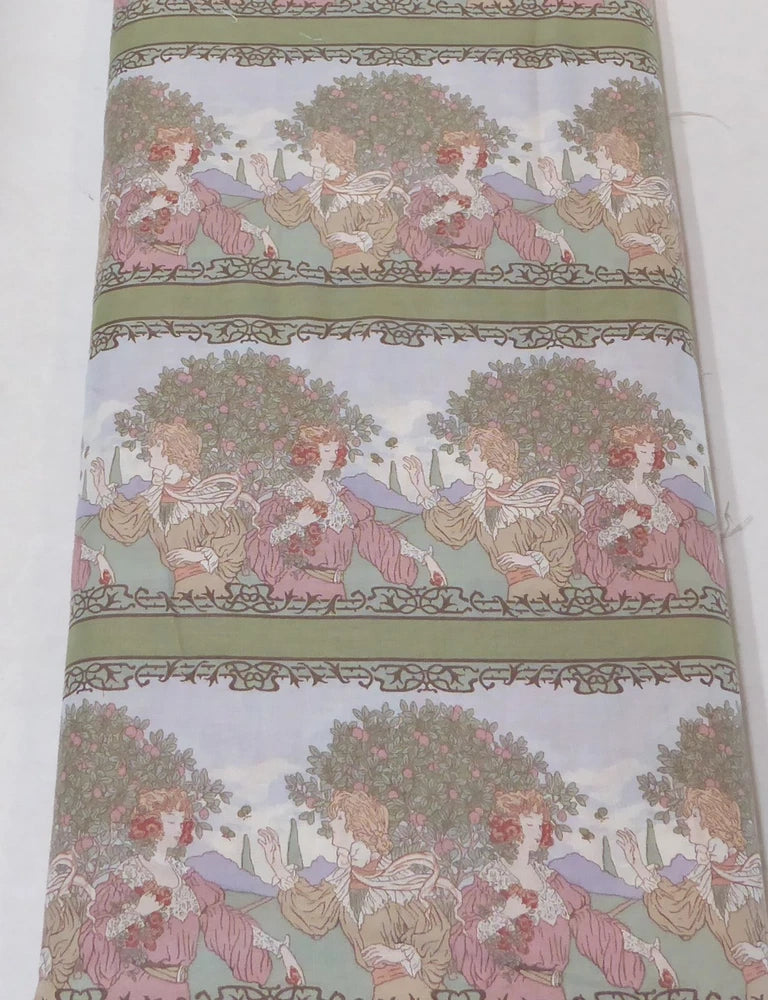 Vintage Old Fashioned Scene Floral Cotton Fabric by The Yard by P&B Textiles Flowering Plants