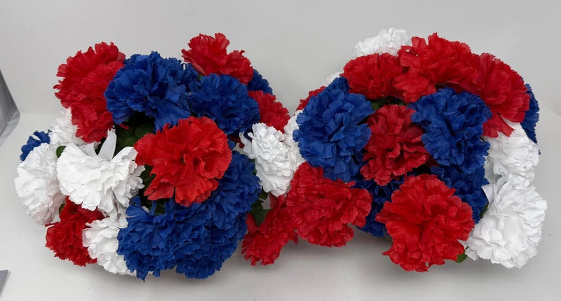 Carnation artificial flower bundle, red white and blue ruffled blooms for crafting