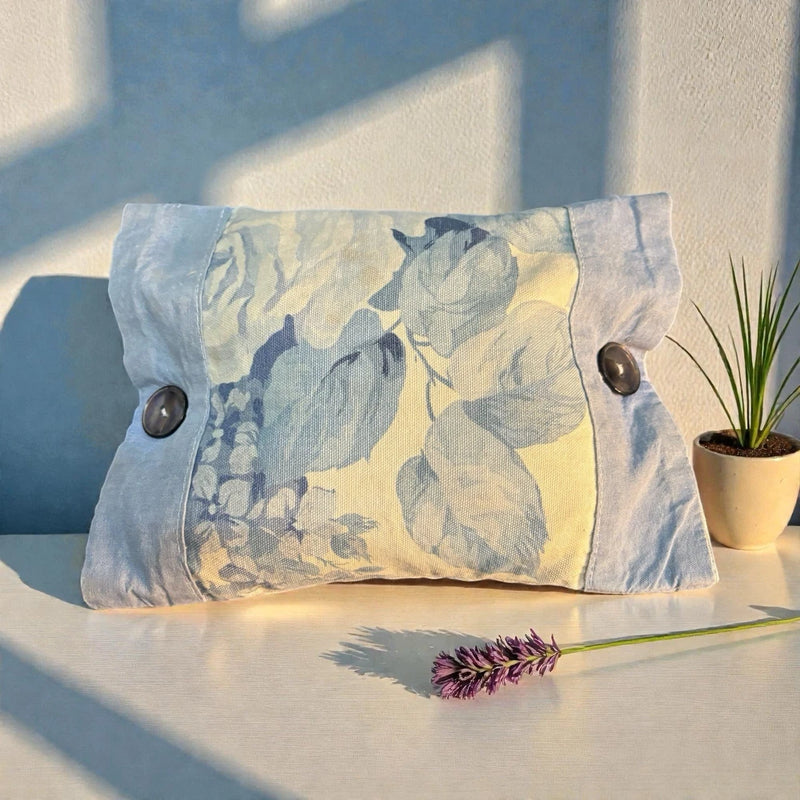 Vintage Decorative Floral Small Throw Pillow Blue Jean Roses Hydrangeas Lumbar Hydrangea
