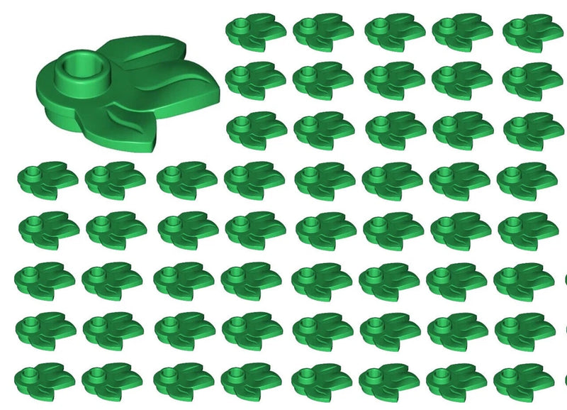 LEGO green round 1x1 plant plate with three leaves, multiple pieces