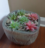 Set of 6 Artificial Flocking Grass Mini Succulents Plants (Green & Red) Green Plant
