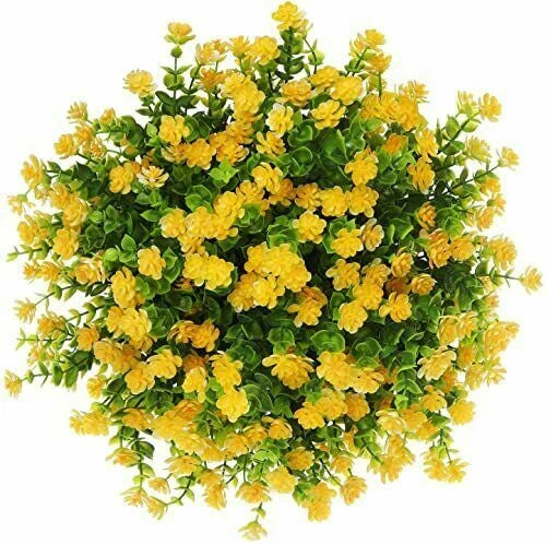 6 pcs Yellow Artificial Fake Flowers Outdoor Indoor Fake Plant Decoration Green Plant