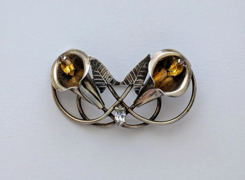 Designer WHITECO Sterling Silver Yellow White Paste Calla Lily Flower Pin Brooch Lily