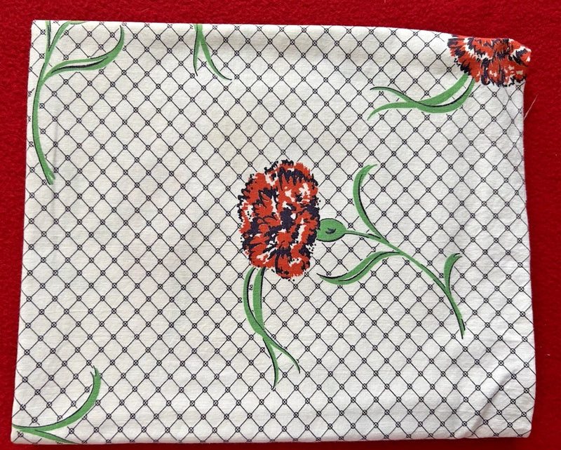 "Vintage Feed Sack" 1930-50s Red Carnations on Black Lattice 44"L x 37"W Carnation