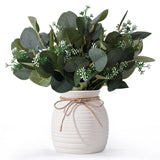 Artificial Eucalyptus in Vase, Fake plants for home decor, Ceramic White Vase... Green Plant