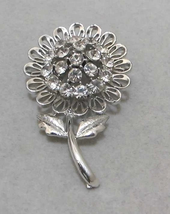 Vintage JJ Jonette Silver Tone Clear Rhinestones 3D SUNFLOWER Brooch 2Ó Sunflower