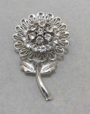 Vintage JJ Jonette Silver Tone Clear Rhinestones 3D SUNFLOWER Brooch 2Ó Sunflower