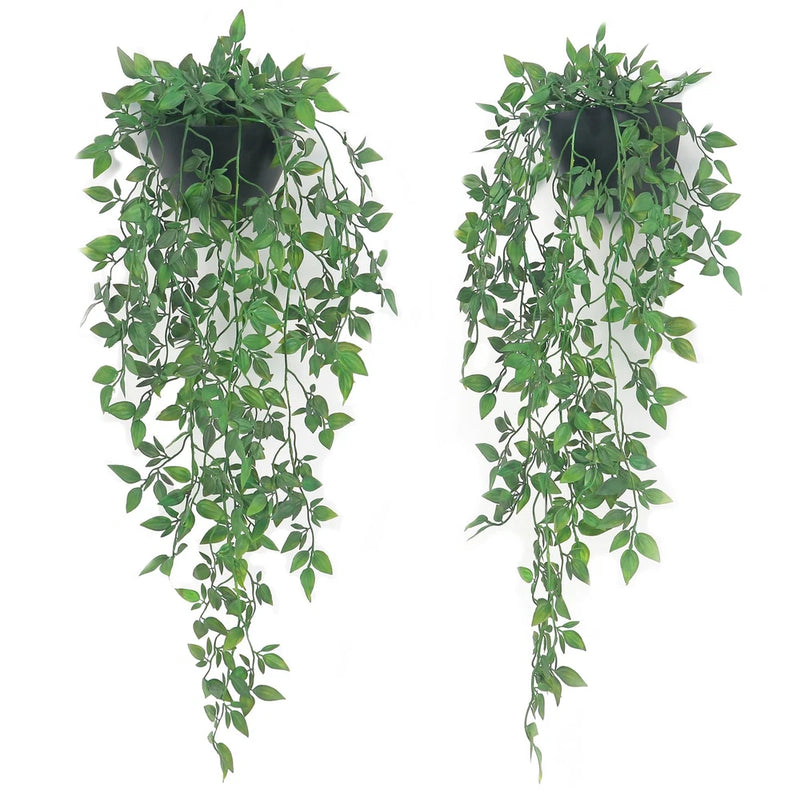 Hanging artificial vine plants, 2-pack, cascading green leaves for wall decor