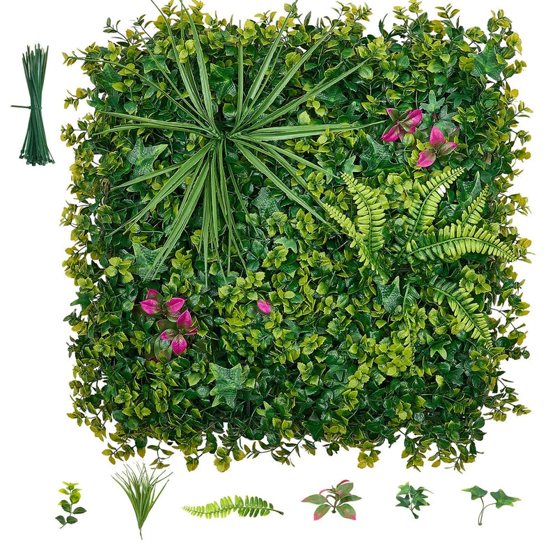 Uimoso Artificial Plant Wall Panels 12PCS 20 x 20 in Greenery Backdrop Green Plant