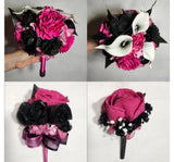 Fuchsia Pink Black Rose Calla Lily Bridal Wedding Bouquet Accessories Bouquet