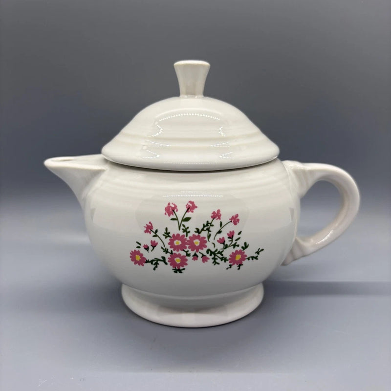Small 2-cup teapot, white ceramic with pink floral bouquet and lid