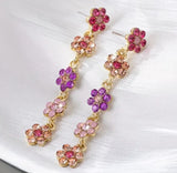 Cute Floral Dangle Drop Daisy Earrings Flowers Diamante Prom Wedding Pink Purple Daisies