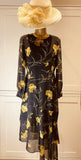 Warehouse UK 10 Black And Yellow Carnation Print Asymmetric Midi Chiffon Dress Carnation