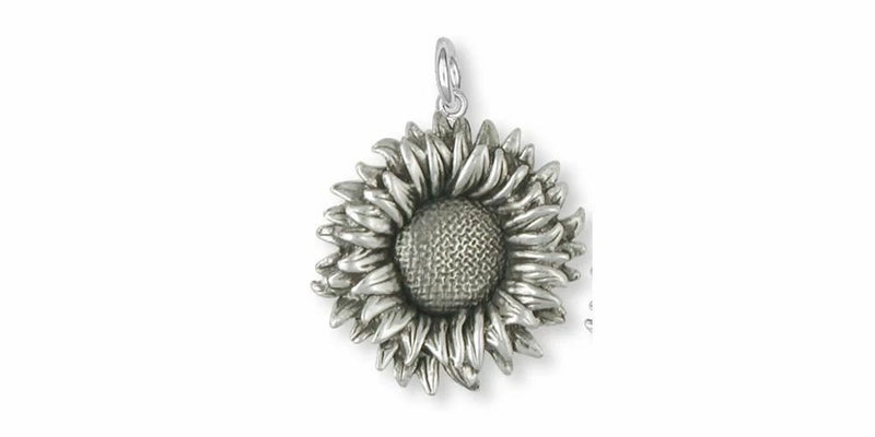 Sterling silver sunflower flower charm with textured center and loop bail for jewelry