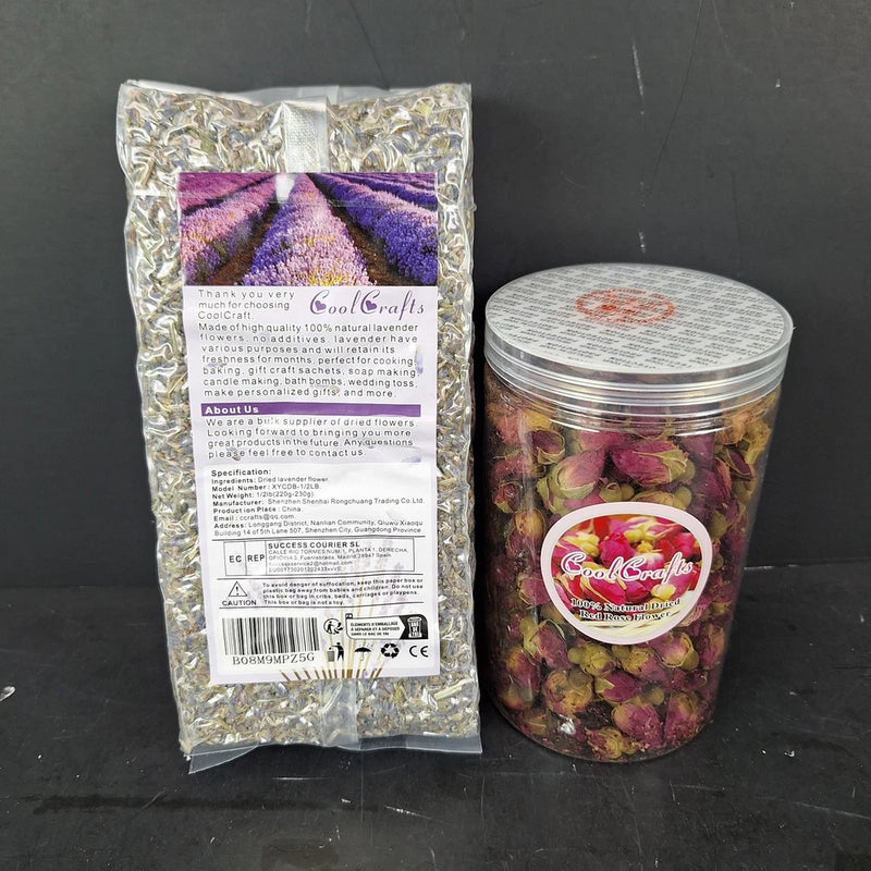 Dried Lavender Flowers 8oz & Red Rose Buds 3.5oz Bulk for Wedding Toss, Crafts Dried Flower