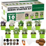 10 Herb Seeds Garden Starter Grow Kit with Green Pots, Markers, Nutritional Soil Garden Plants