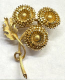 Flowers Daisies Sunflowers on Stem Rhinestone BSK Vintage Pin Brooch Gold J-308 Sunflower
