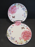 GRACE TEAWARE Pink Hydrangea Set of 2 SALAD 8" PLATES Pink Floral BUTTERFLIES Hydrangea