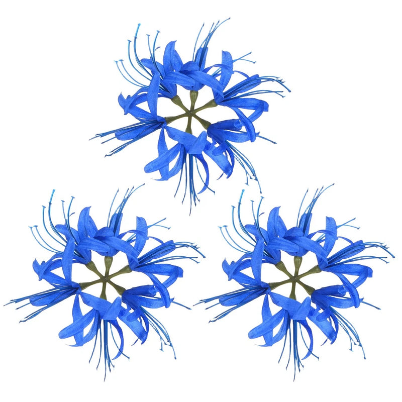 Set of 3 blue spider lily artificial flower heads with fringed petals