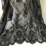 Black Chantilly Fabric Scalloped Edged Eyelash Lace Fabric Tulle Lace Fabric Flowering Plants