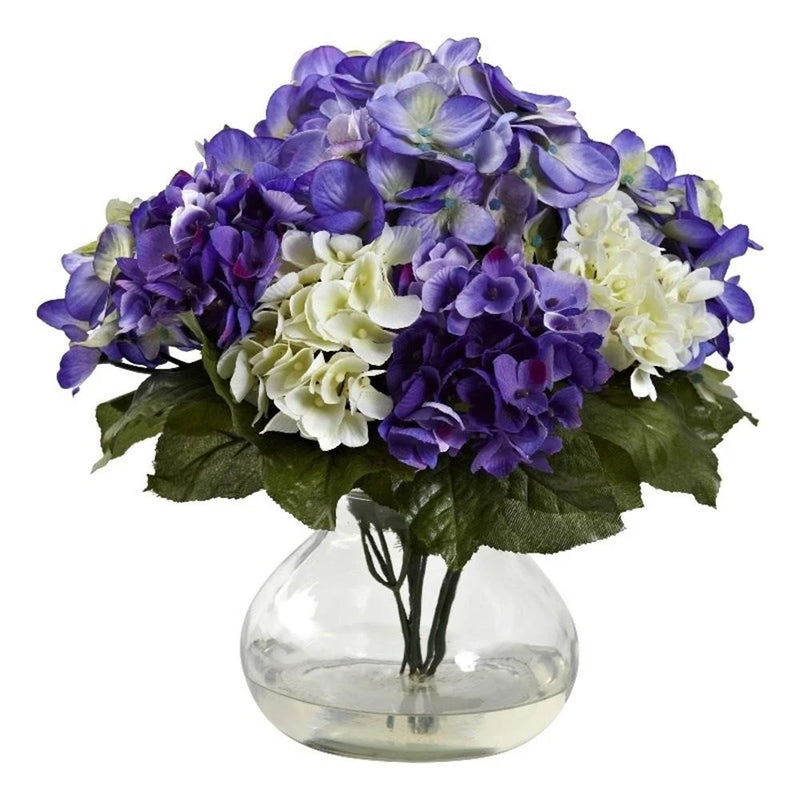 Nearly Natural Mixed Hydrangea with Vase in Blue Hydrangea