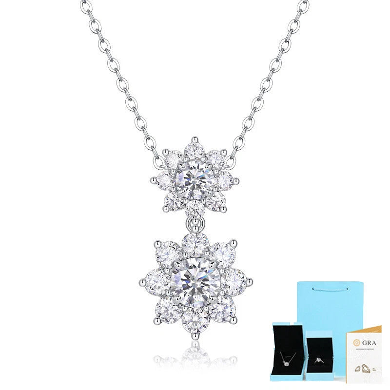 925 sterling silver moissanite sunflower necklace with dual flower pendant