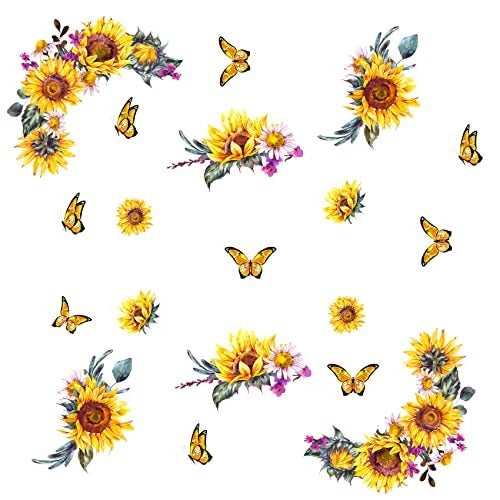 Watercolour Sunflower Wall Stickers, Creative 3D Yellow Flower Wall Decals, Sunflower
