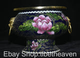 8.8" Old China Copper Blue Cloisonne Palace Peony Flower Lion Ear Tank Jug Jar Peony