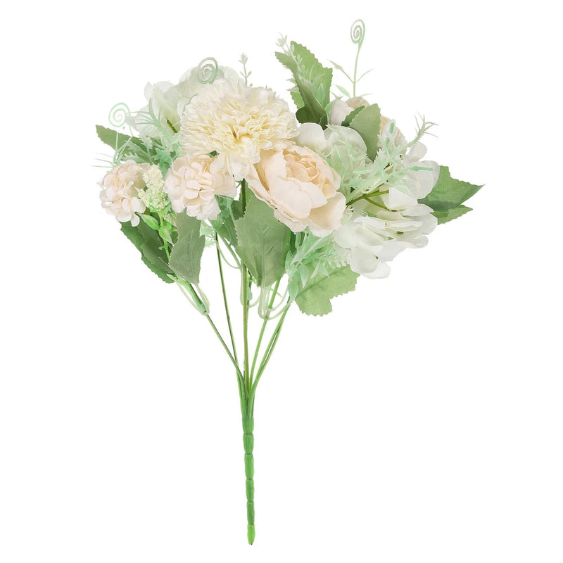 7 Branch Artificial Silk Peony Hydrangea Fake Flower with Stem, White Hydrangea
