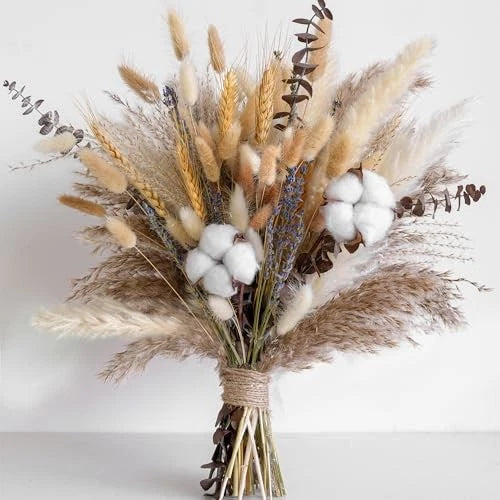 Natural Dried Flower Bouquet - Pampas Grass, Cotton Stems, Bunny Tails, Pampas Grass