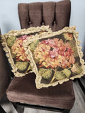 Wool Needlepoint Kathryn White Design Hydrangea Tasseled Pillows 2 Piece.  C0938 Hydrangea