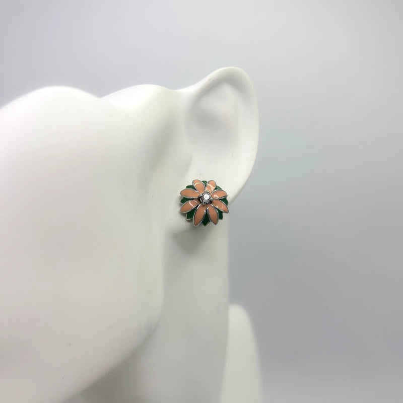 925 Silver, Sunflower Earrings-Orange Sunflower