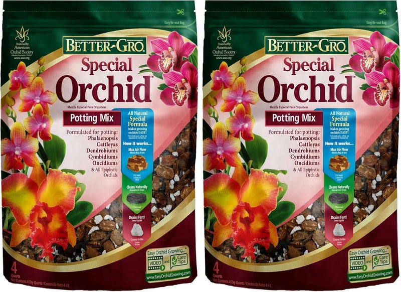 Better-Gro Special Orchid potting mix bag with orchid artwork and brown bark