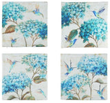 Beautiful Blue Hydrangea &Hummingbirds pillow Covers 18x18Ó Set of 4 Linen blend Hydrangea