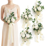 Ling's Moment White Bridesmaid Bouquet Set of 4, White and Sage Wedding Bouqu... Bouquet