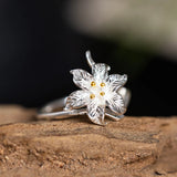S925 Silver Fashion Lily Flower Ring Women's Simple Flower Ring Lily