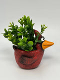 5" h Potted BABY CARDINAL Ruby Blob House Mini pot WITH faux Green Boxwood plant Green Plant