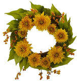 22" GOLDEN YELLOW SUNFLOWER ARTIFICIAL FAKE SILK FLOWER DOOR WREATH NEW Sunflower